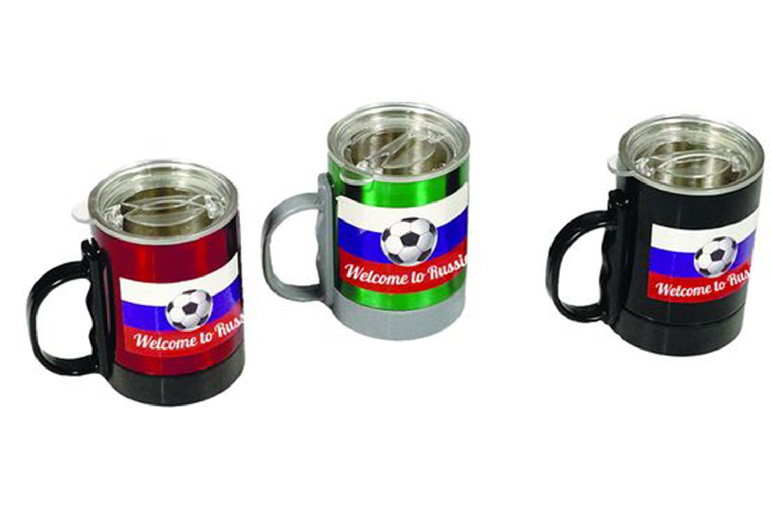 Металлическая термокружка с крышкой, с логотипом флага РФ и надписью 